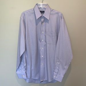 Club Room Blue Stripe Dress Shirt.  Easy Traveler Iron-free. 16x34/35 (L)